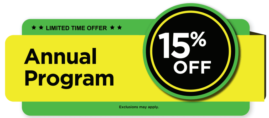 For a limited time, get 15% Off our Annual Program. Exclusions may apply, call 314-492-2309 for details. 