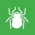 White vector graphic of a tick on a green background.